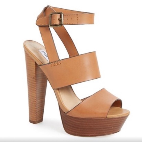 Steve Madden Dezzzy Tan Leather Platform Heels - Picture 5 of 11